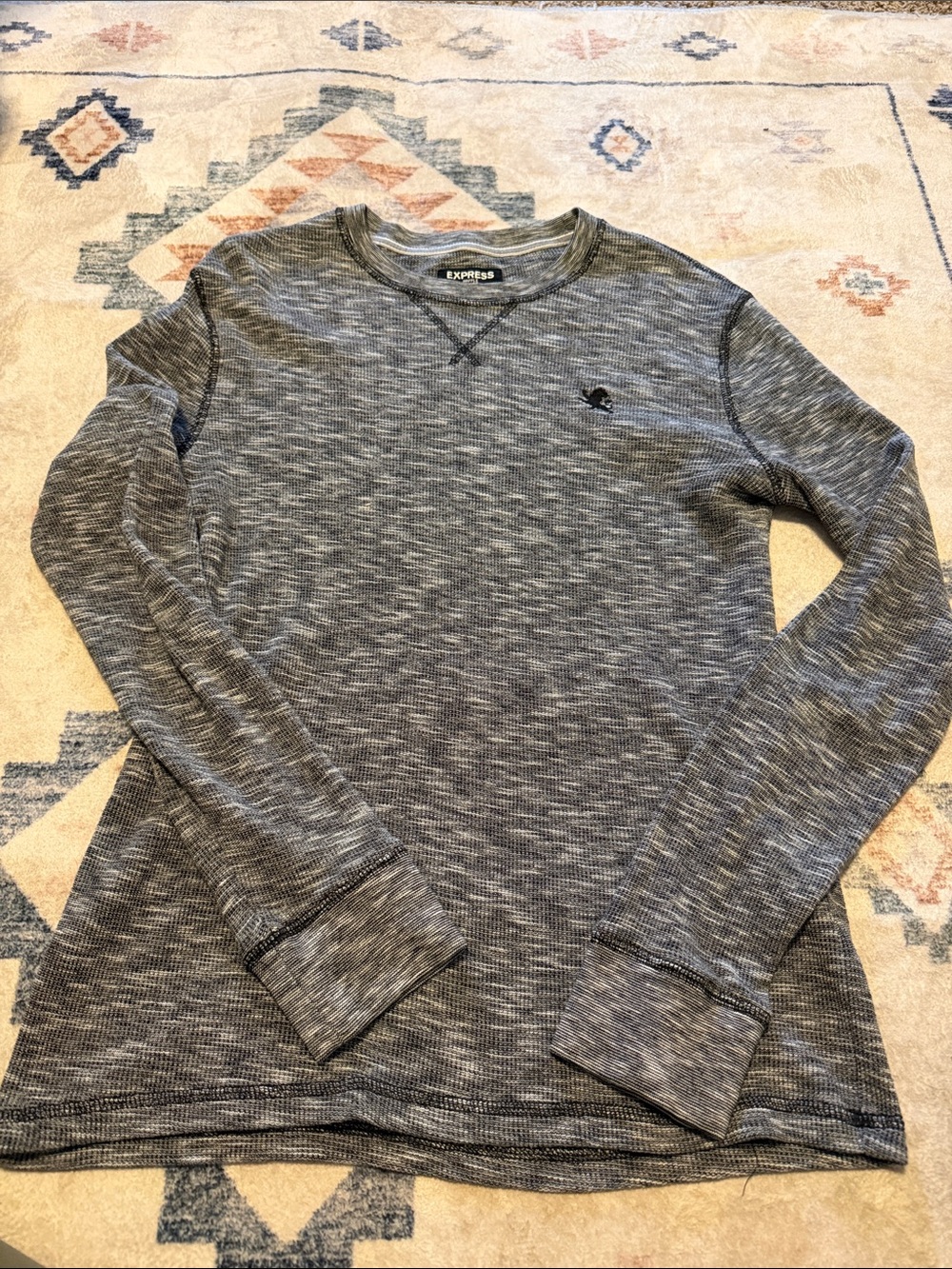 Express Men's Waffle Knit Thermal Long Sleeve Shirt - Heather Gray Marl